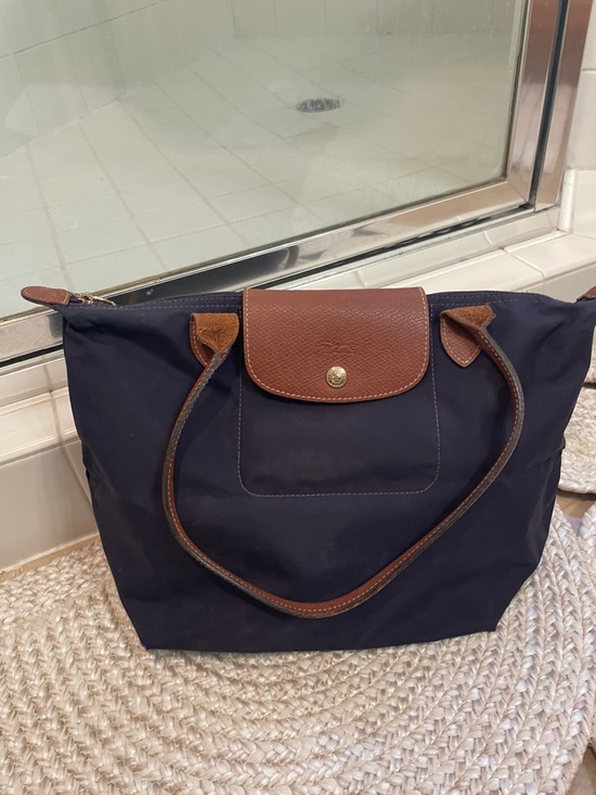 Longchamp Handbags - Long champ Navy Blue Tote Bag with Brown Trim - Classic Everyday Carry